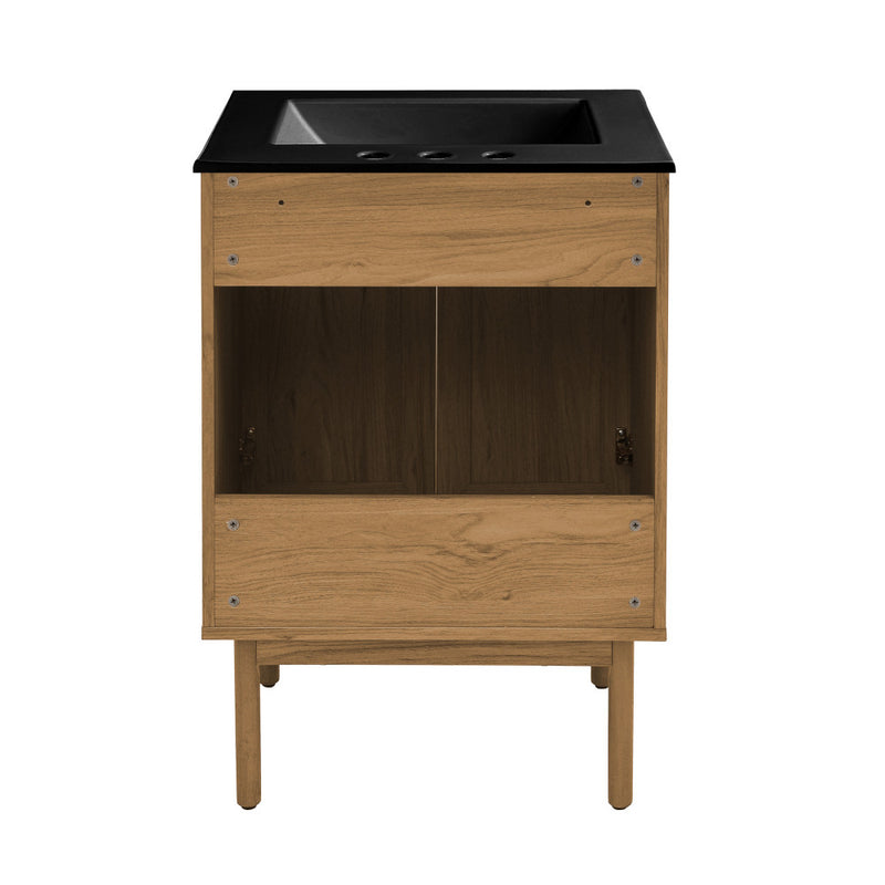 Classe 24 in. Oak Bathroom Vanity With Black, 3-Hole Ceramic Sink Top