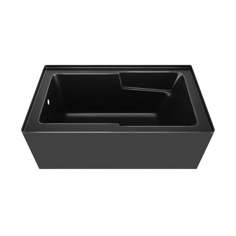 Voltaire 54 x 30 Skirted Left Drain Soaking Alcove Bathtub in Glossy Black with Integrated Armrest