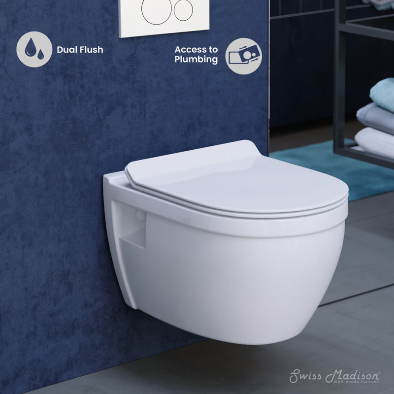 Ivy Wall-Hung Toilet Bundle 0.8/1.6 GPF Dual Flush in Glossy White with White Flush Plate