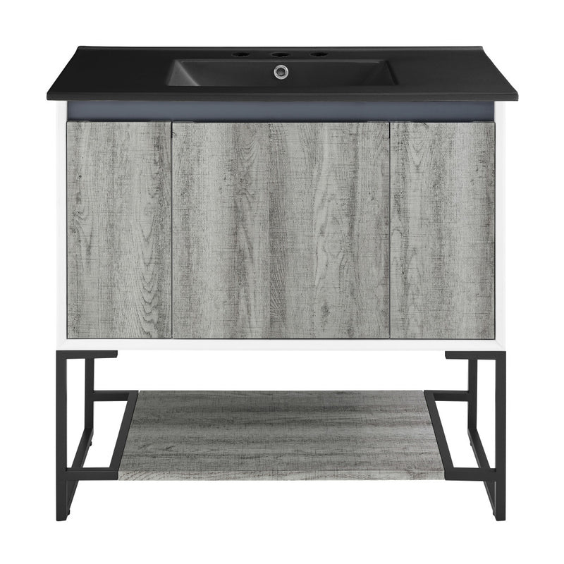 Marseille 36 in. Gray Bathroom Vanity With Black, 3-Hole Ceramic Sink Top