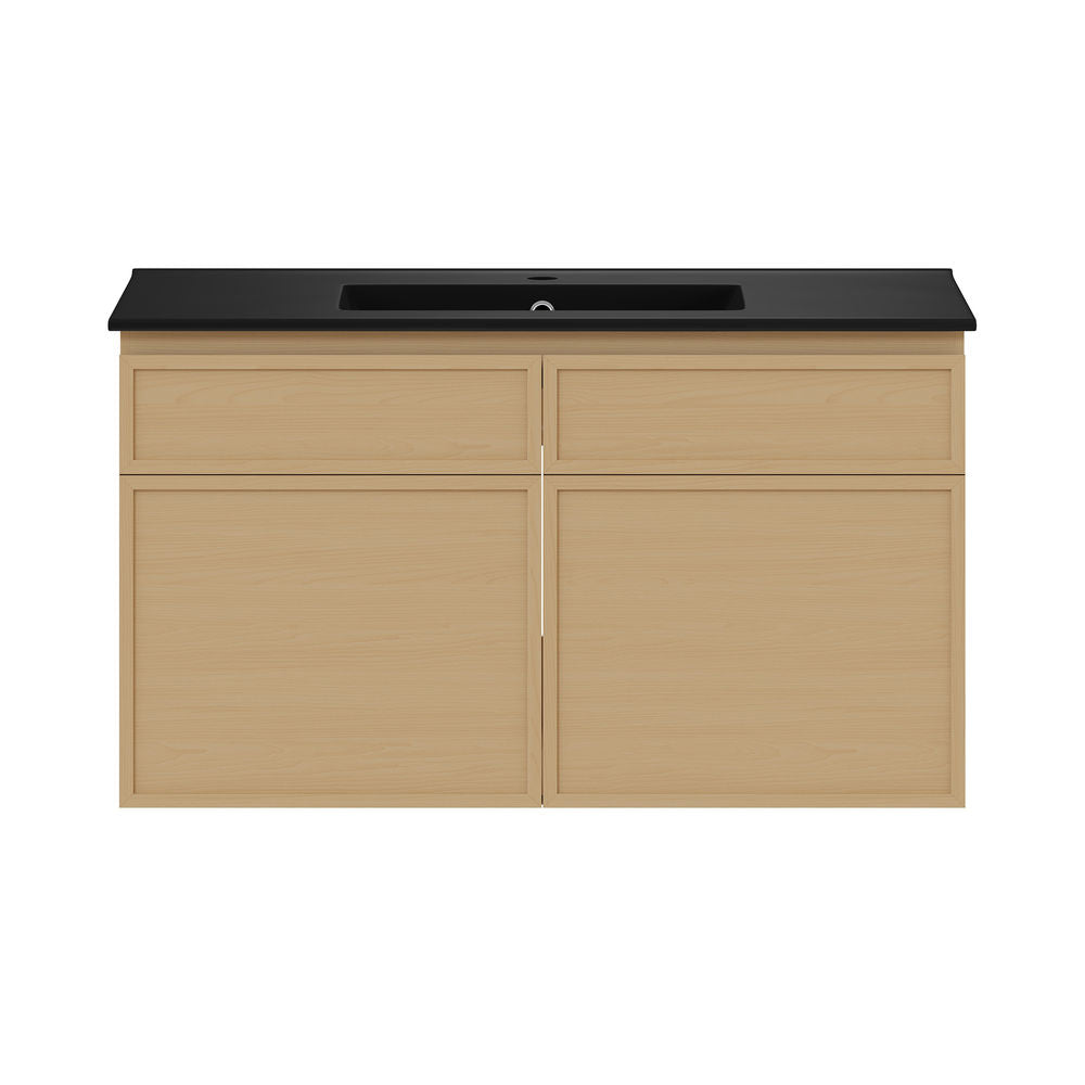 St. Tropez 36" Wall-Mounted Bathroom Vanity in Natural Oak with Black Sink Top