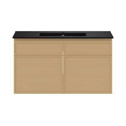 St. Tropez 36" Wall-Mounted Bathroom Vanity in Natural Oak with Black Sink Top