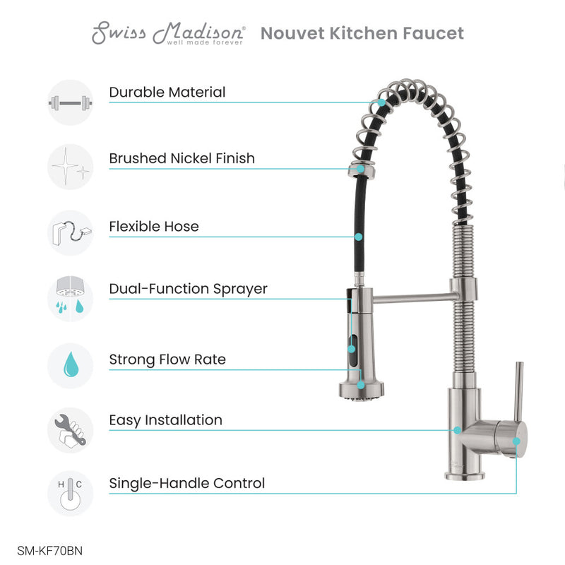 Nouvet Single Handle, Pull-Down Kitchen Faucet in Brushed Nickel