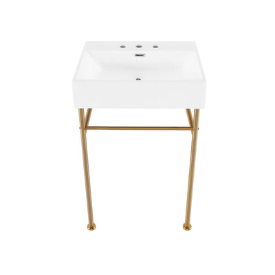 Claire 24" Console Sink White Basin Brushed Gold Legs with 8" Widespread Holes