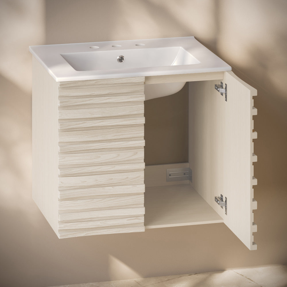 Cascade 24" Wall-Mounted Bathroom Vanity in White Oak with 3-Hole Widespread Sink Top
