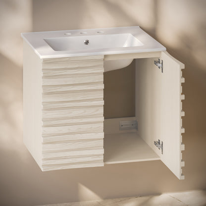 Cascade 24" Wall-Mounted Bathroom Vanity in White Oak with 3-Hole Widespread Sink Top