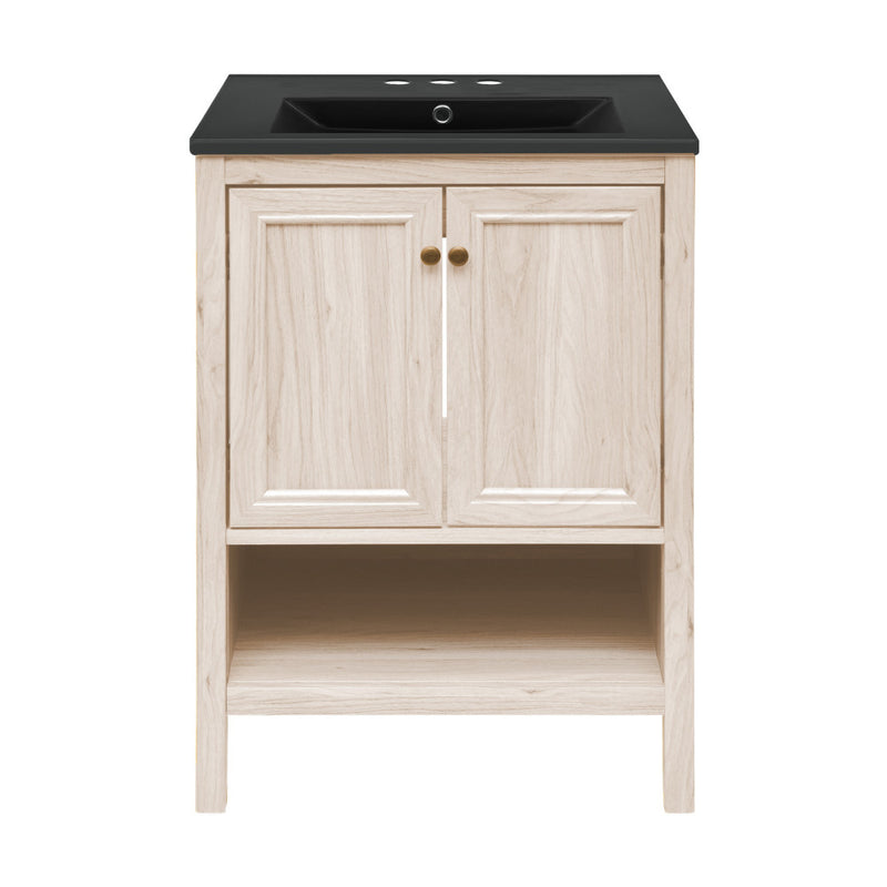 Château 24" Freestanding Bathroom Vanity in White Oak with Black 3-Hole Centerset Sink Top