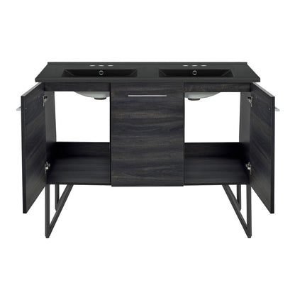 Annecy 48 in. Black Walnut, Double Basin Bathroom Vanity With Black, 3-Hole Ceramic Sink Top