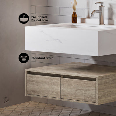 Avancer 36" Wall-Mounted Bathroom Vanity in Weathered Oak with Sink Top