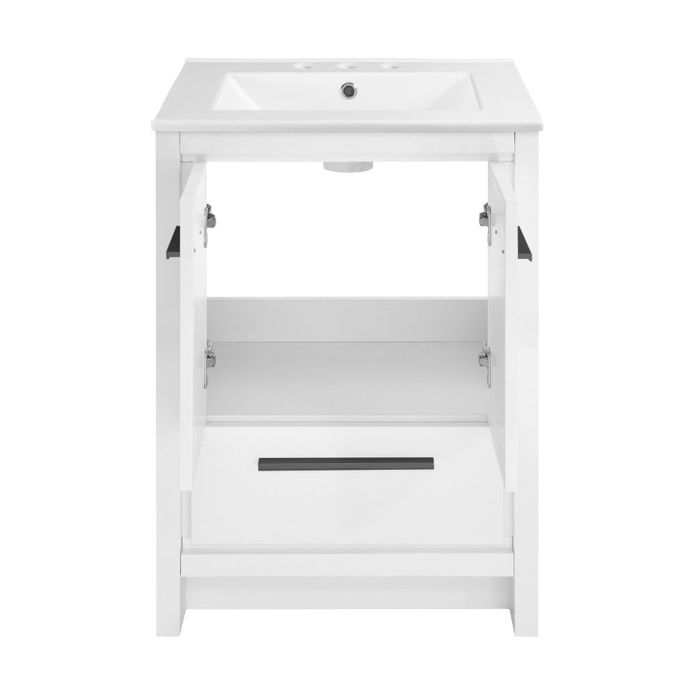 Virage 24 in. White Bathroom Vanity With White, 3-Hole Ceramic Sink Top