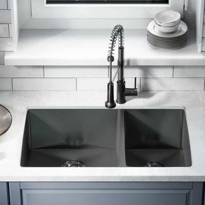 Rivage 33 x 20 Stainless Steel, Dual Basin, Undermount Kitchen Sink in Black