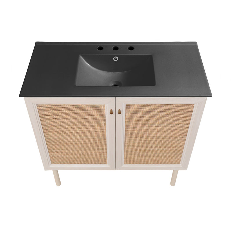 Classe 36" Freestanding Bathroom Vanity in White Oak with Black 3-Hole Widespread Sink Top