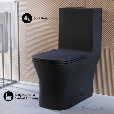 Concorde One Piece Square Toilet Dual Flush in Matte Black, Black Hardware 1.1/1.6 gpf