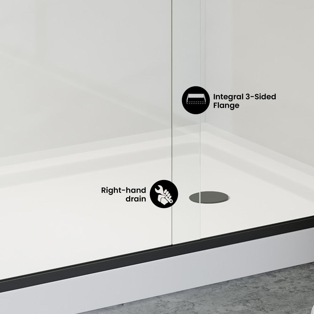 Carre 48" x 36" Acrylic White, Single-Threshold, Right Drain, Shower Base