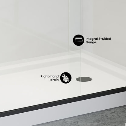 Carre 48" x 36" Acrylic White, Single-Threshold, Right Drain, Shower Base