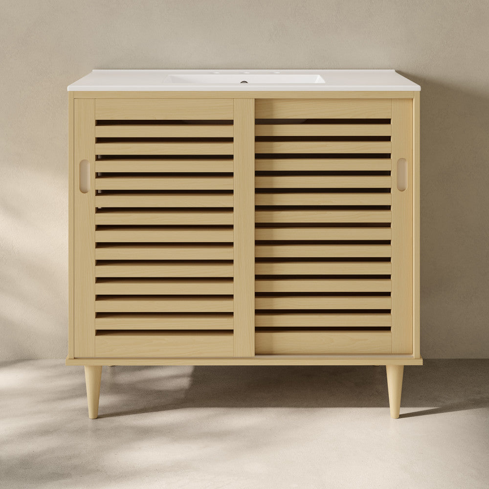 Delice 36" Freestanding Bathroom Vanity in Natural Oak with 3-Hole Widespread Sink Top