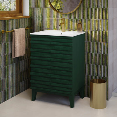 Cascade 24" Freestanding Bathroom Vanity in Green Oak with Sink Top