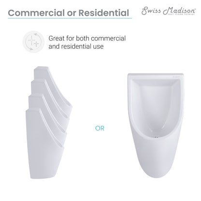 Wall-hung white waterless urinal with smooth curved design, Voltaire collection.