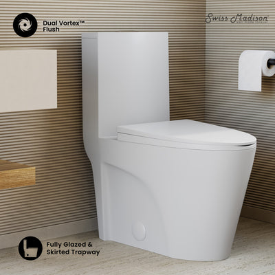 St. Tropez One-Piece Elongated Toilet Vortex Dual-Flush in Matte White 1.1/1.6 gpf