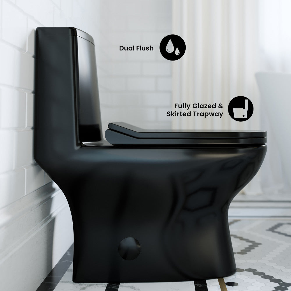 Ivy One Piece Toilet Dual Vortex Flush in Glossy Black 1.1/1.6 gpf