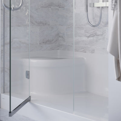 Aquatique 60" x 32" Single Threshold Shower Base With Right Hand Drain and Integral Left Hand Seat in White