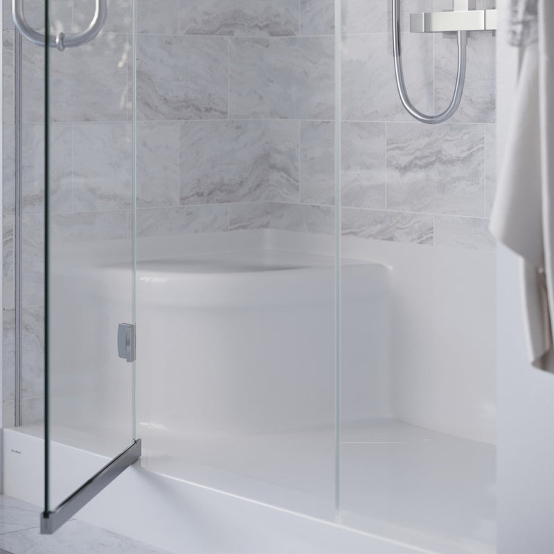 Aquatique 60" x 32" Single Threshold Shower Base With Right Hand Drain and Integral Left Hand Seat in White