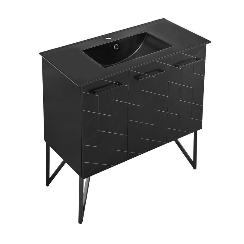 Annecy 36 in. Phantom Black Bathroom Vanity With Black Ceramic Sink Top