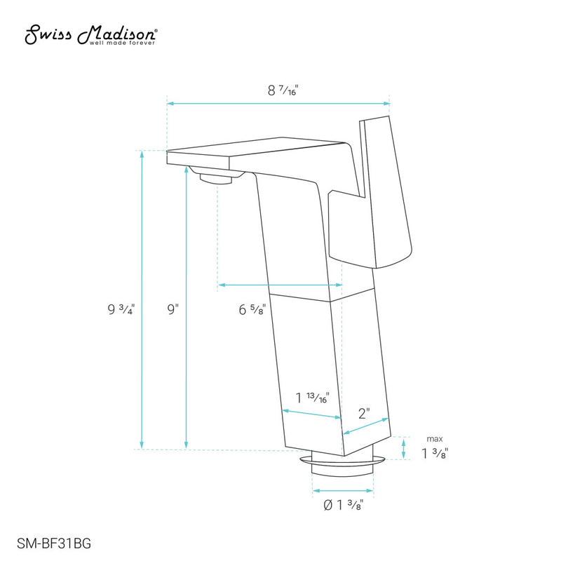 Carre Single Hole, Single-Handle, High Arc Bathroom Faucet in Brushed Gold