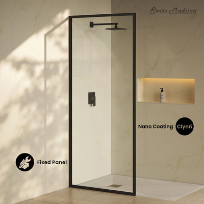 Pierre 34 x 76 Framed Fixed 3/8 in. (10mm) Clear Tempered Glass Shower Door with Black Matte Frame