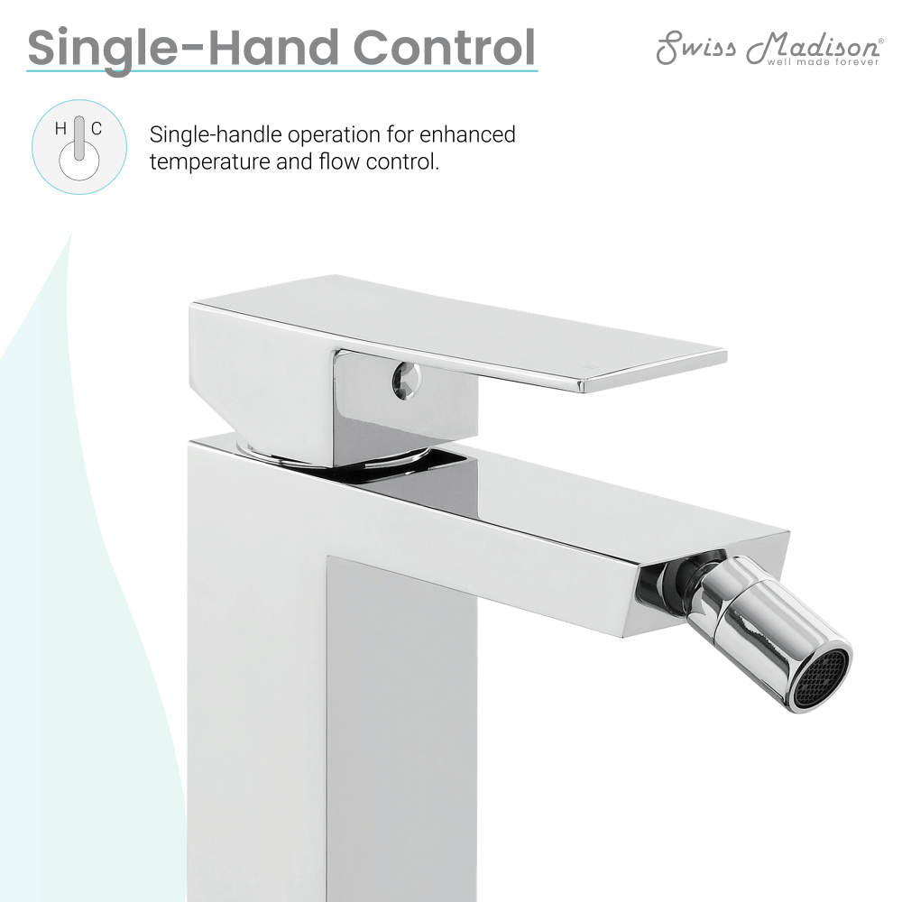 Single-handle bidet faucet in chrome with a sleek, modern rectangular design and adjustable nozzle.