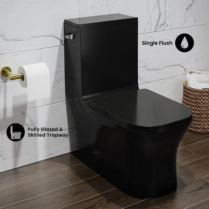 Concorde One-Piece 12" Rough-in 1.28 GPF Left-Hand Flush Square Toilet in Glossy Black