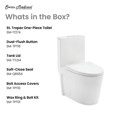 St. Tropez One Piece Elongated Toilet Dual Vortex Flush 1.1/1.6 gpf with 10" Rough In