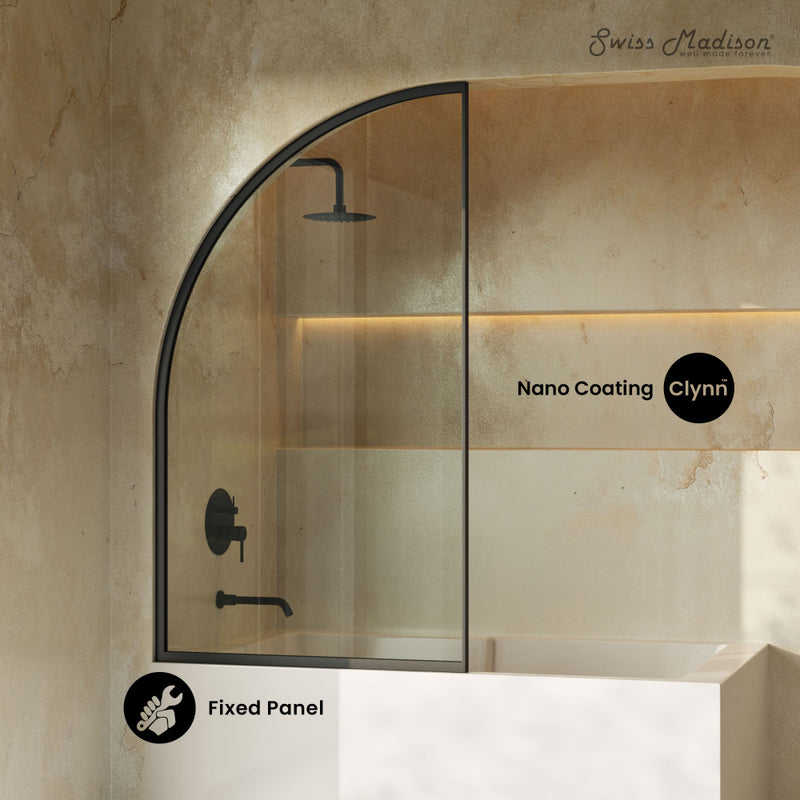 Demi 34 x 58 Framed Fixed 3/8 in. (10mm) Clear Tempered Glass Tub Door with Black Matte Frame