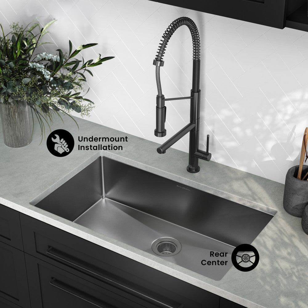 Rivage 32 x 19 Stainless Steel, Single Basin, Undermount Kitchen Sink, Black