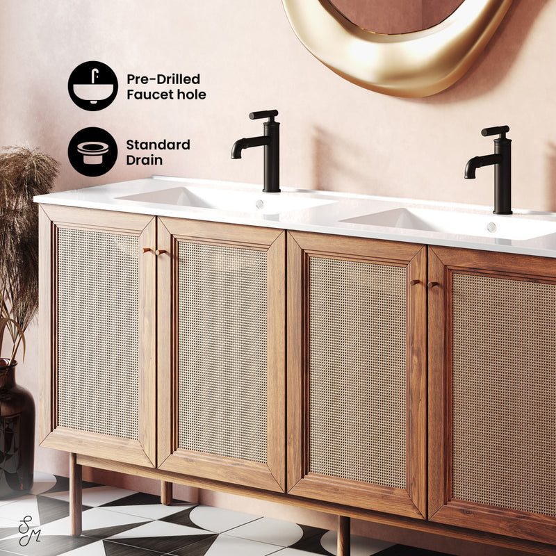 Classe 60" Freestanding Bathroom Vanity in Golden Oak with Double Basin Sink Top