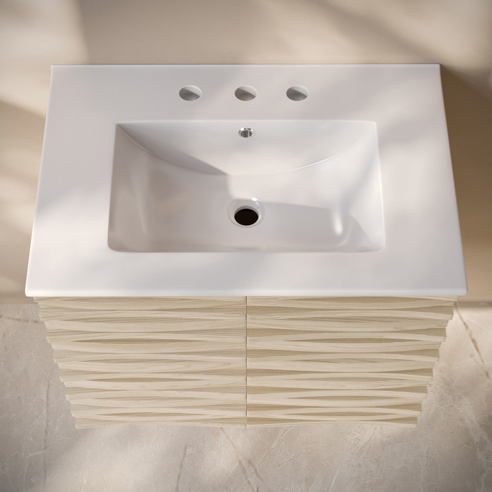 Cascade 30" Wall-Mounted Bathroom Vanity in Natural Oak with 3-Hole Widespread Sink Top