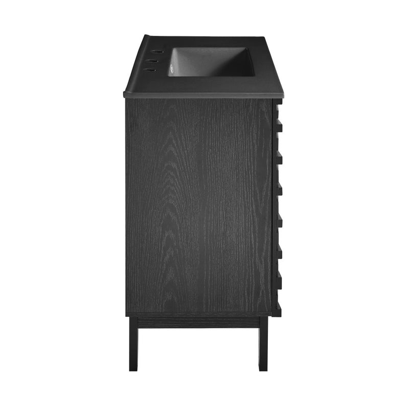 Cascade 36 in. Black Oak Bathroom Vanity With Black, 3-Hole Ceramic Sink Top