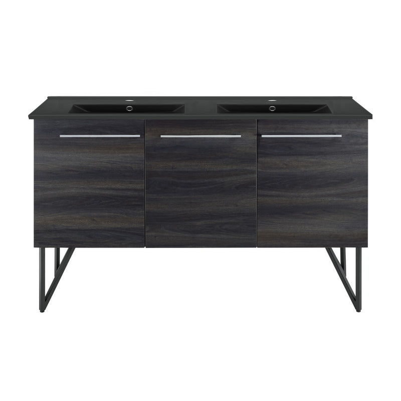 Annecy 60 in. Black Walnut, Double Basin Bathroom Vanity With Black Artificial Stone Sink Top