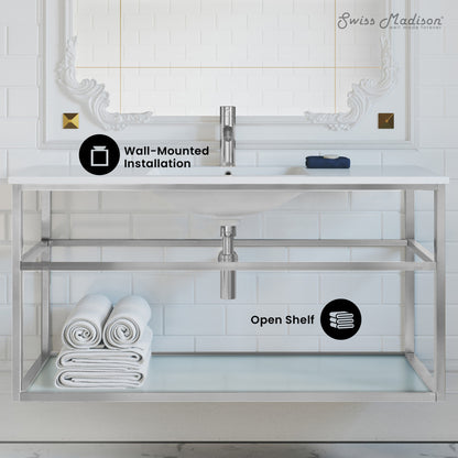 Pierre 48 Single, Open Shelf, Chrome Metal Frame Bathroom Vanity