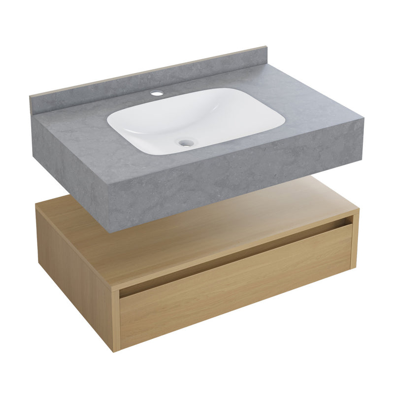 Avancer 36" Wall-Mounted Bathroom Vanity in Natural Oak with Charcoal Grey Sink Top