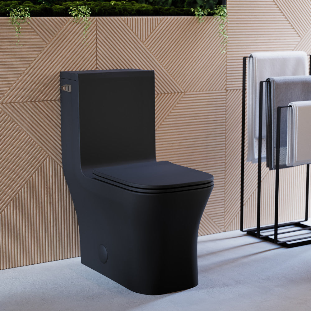 Concorde One-Piece 12" Rough-in 1.28 GPF Left-Hand Flush Square Toilet in Matte Black