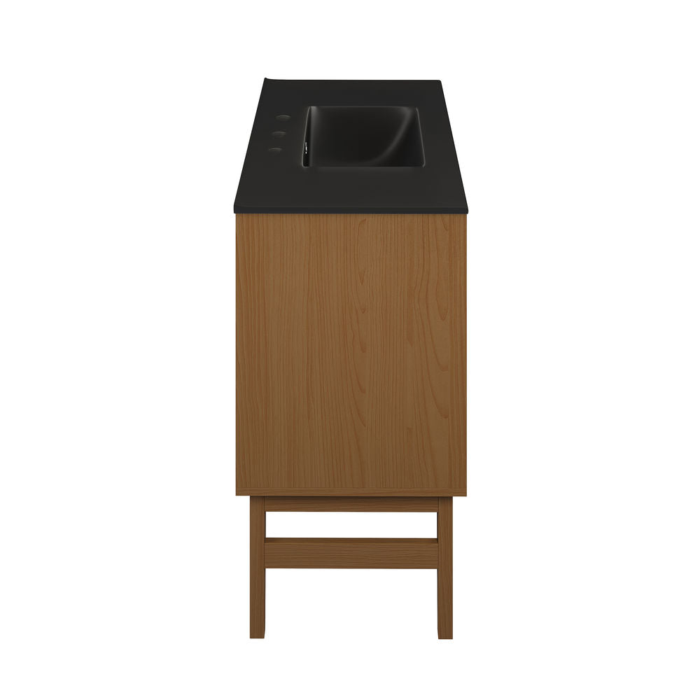 Bosse 36" Freestanding Bathroom Vanity in Brown Oak with Black 3-Hole Widespread Sink Top