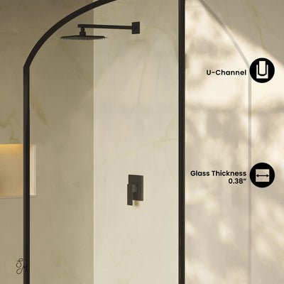 Demi 34 x 76 Framed Fixed 3/8 in. (10mm) Clear Tempered Glass Shower Door with Black Matte Frame