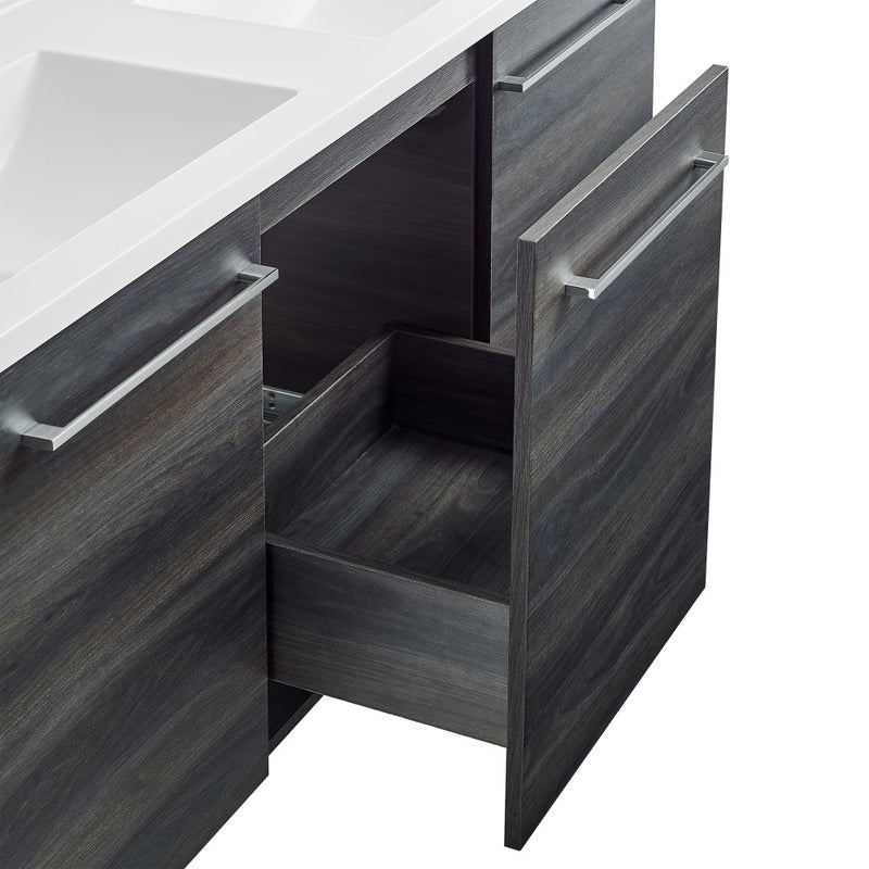 Annecy 60 in. Black Walnut, Double Basin Bathroom Vanity With White, 3-Hole Artificial Stone Sink Top