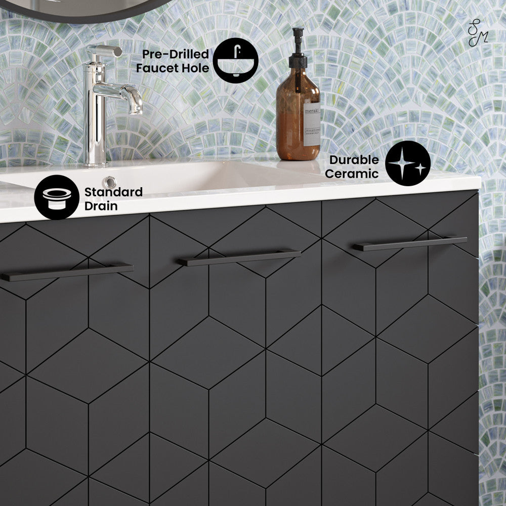 Annecy 36" Freestanding Bathroom Vanity in Phantom Black with Sink Top