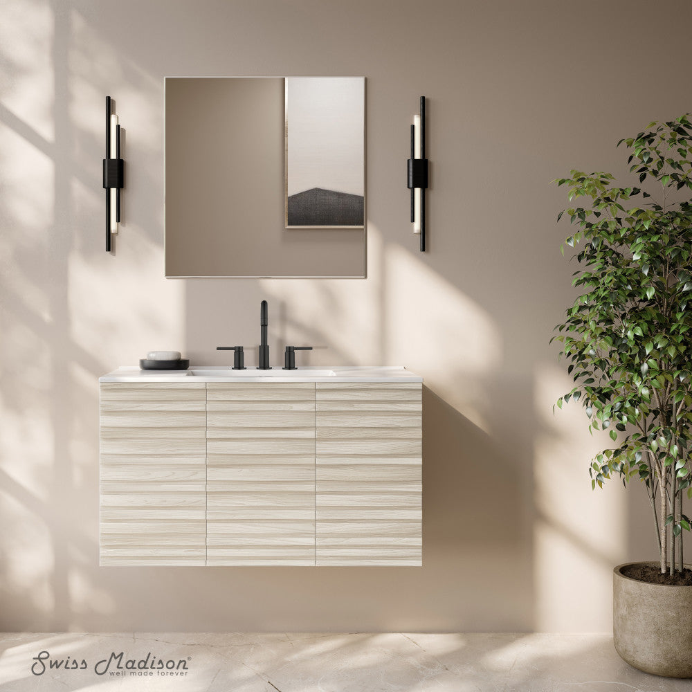 Cascade 36" Wall-Mounted Bathroom Vanity in White Oak with 3-Hole Widespread Sink Top