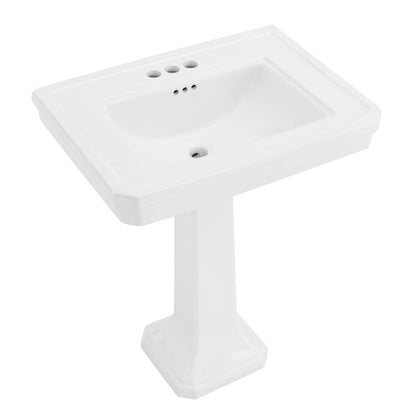 Voltaire 26" Two-Piece Rectangle Pedestal Sink with 3-Hole Centerset Faucet Holes in Glossy White