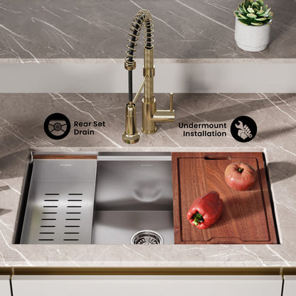 Rivage 32 x 19 Single Basin Undermount Kitchen Workstation Sink