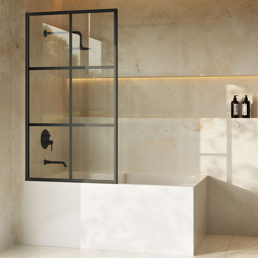 Virage 34 x 58 Framed Fixed 3/8 in. (10mm) Clear Tempered Glass Tub Door with Black Matte Frame
