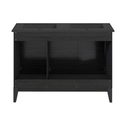 Cascade 48 in. Black Oak, Double Basin Bathroom Vanity With Black Ceramic Sink Top
